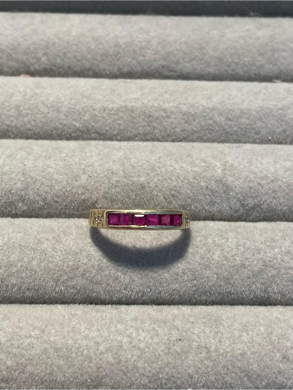 18k Gold Ruby Channel-Set Stackable Ring with diamond accents size 4.5 - Picture 4 of 12